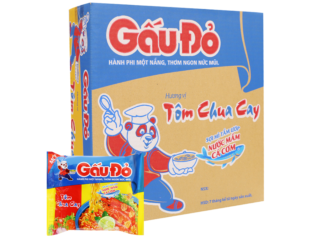 Thùng Mì 30 Gói Gấu Đỏ Tôm Chua Cay 65gr - Hạn sử dụng 07 tháng