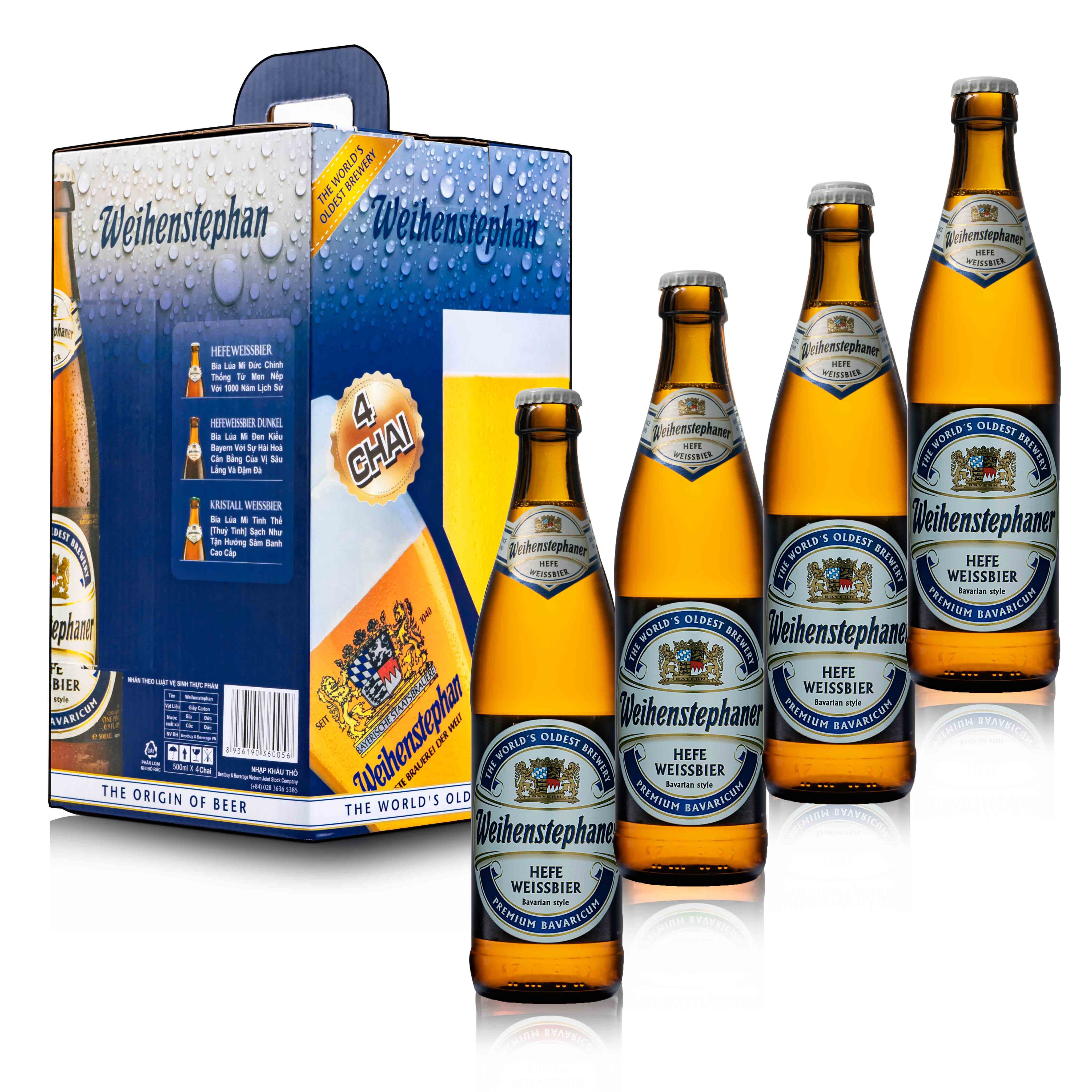 Combo 4 Chai Bia Đức Weihenstephan Hefe Weissbier 500 ml