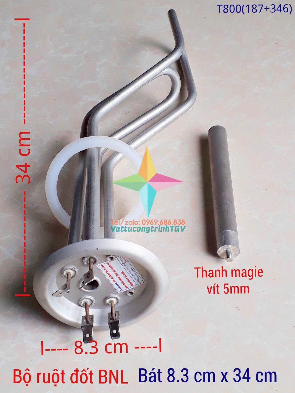 Bộ Ruột đốt  Bình nóng lạnh FERROLI ngang bát tròn 8,3cm x 34cm + Thanh magie 5mm(187+346)