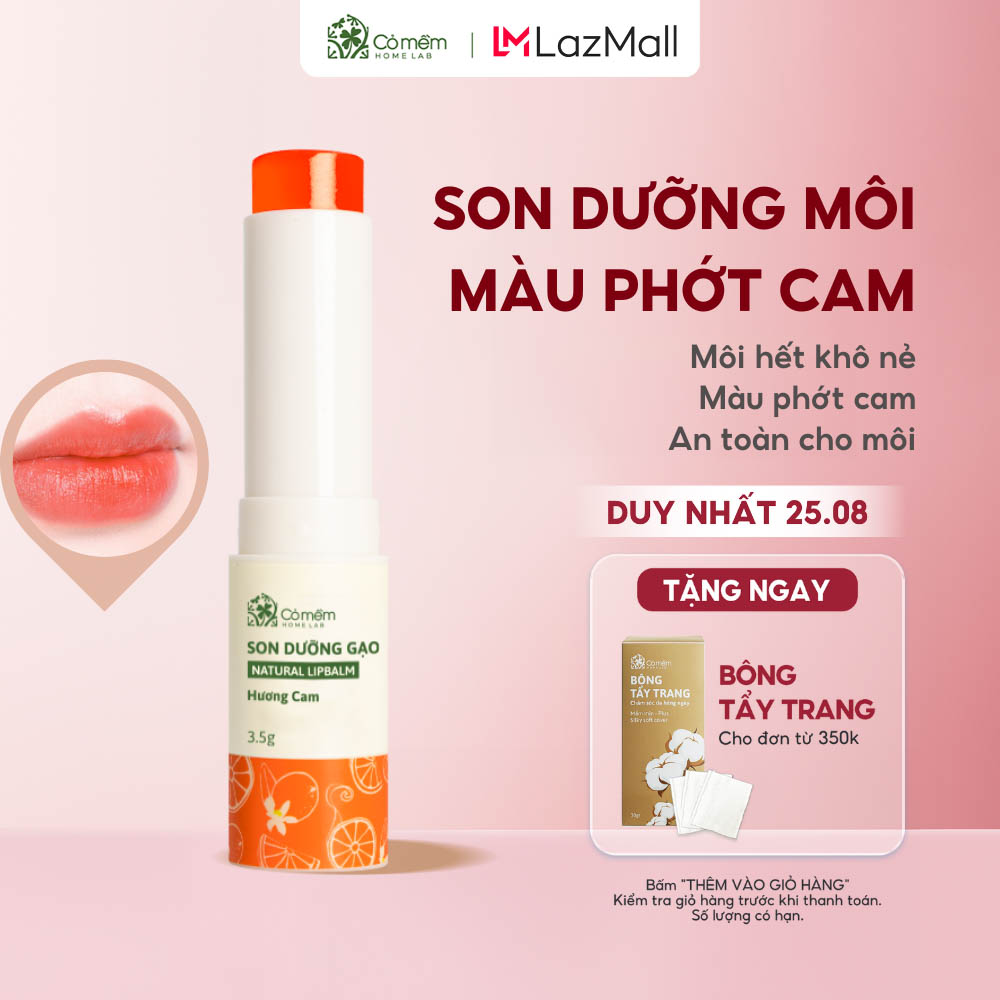 Son Dưỡng Môi - Son Dưỡng Gạo Hương Cam - Son Dưỡng Có Màu - Son Dưỡng Màu Cam Nhẹ Cỏ Mềm