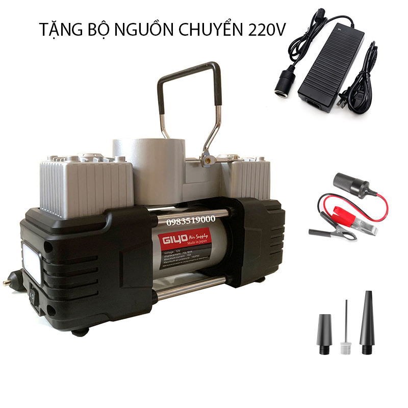 Bơm  Bơm ô tô 12V- Bơm oto  2 XI LANH công suất cực lớn lõi đồng TẶNG KÈM BỘ ĐỔI NGUỒN 220V BƠM XE MÁY, XE ĐẠP, BÓNG PHAO...