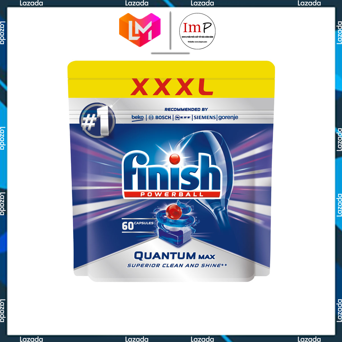 Viên rửa bát Finish Quantum túi 60 viên - Hàng chính hãng