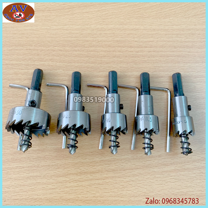 Bộ 5 mũi khoan, mũi khoét kim loại thép hss 6542 kích thước 16-30mm có mũi định tâm