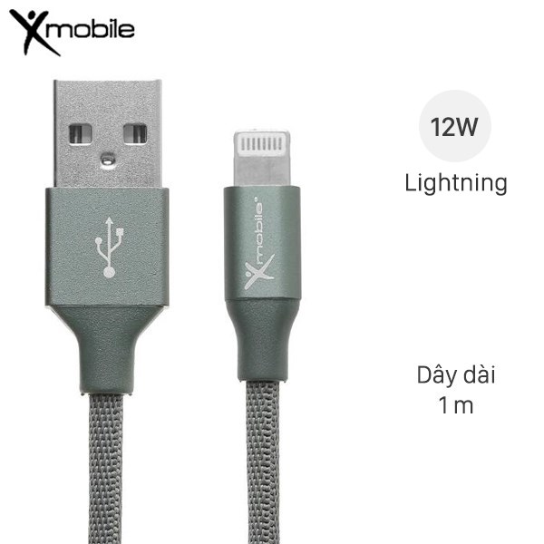 Cáp Lightning 1m Xmobile LTL-01X Xanh rêu hàng like new chính hãng 100% bảo hành 12 tháng