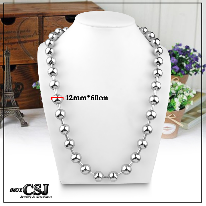DÂY CHUYỀN BI, VÒNG CỔ BI INOX TO 12MM BI TRÒN CÁ TÍNH KHÔNG PHAI MÀU THỜI TRANG CAO CẤPDN169