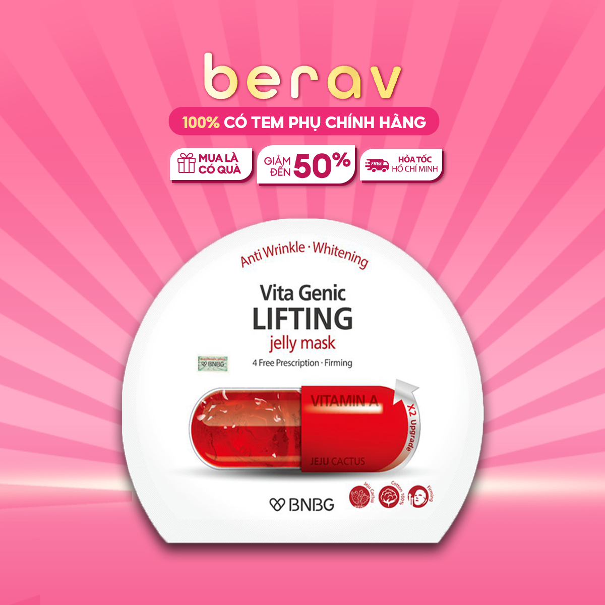 COMBO 5 MẶT NẠ BNBG VITAMIN A Dưỡng Ẩm, Nâng Cơ & Săn Chắc Da Vita Genic LIFTING Jelly Mask 30ml