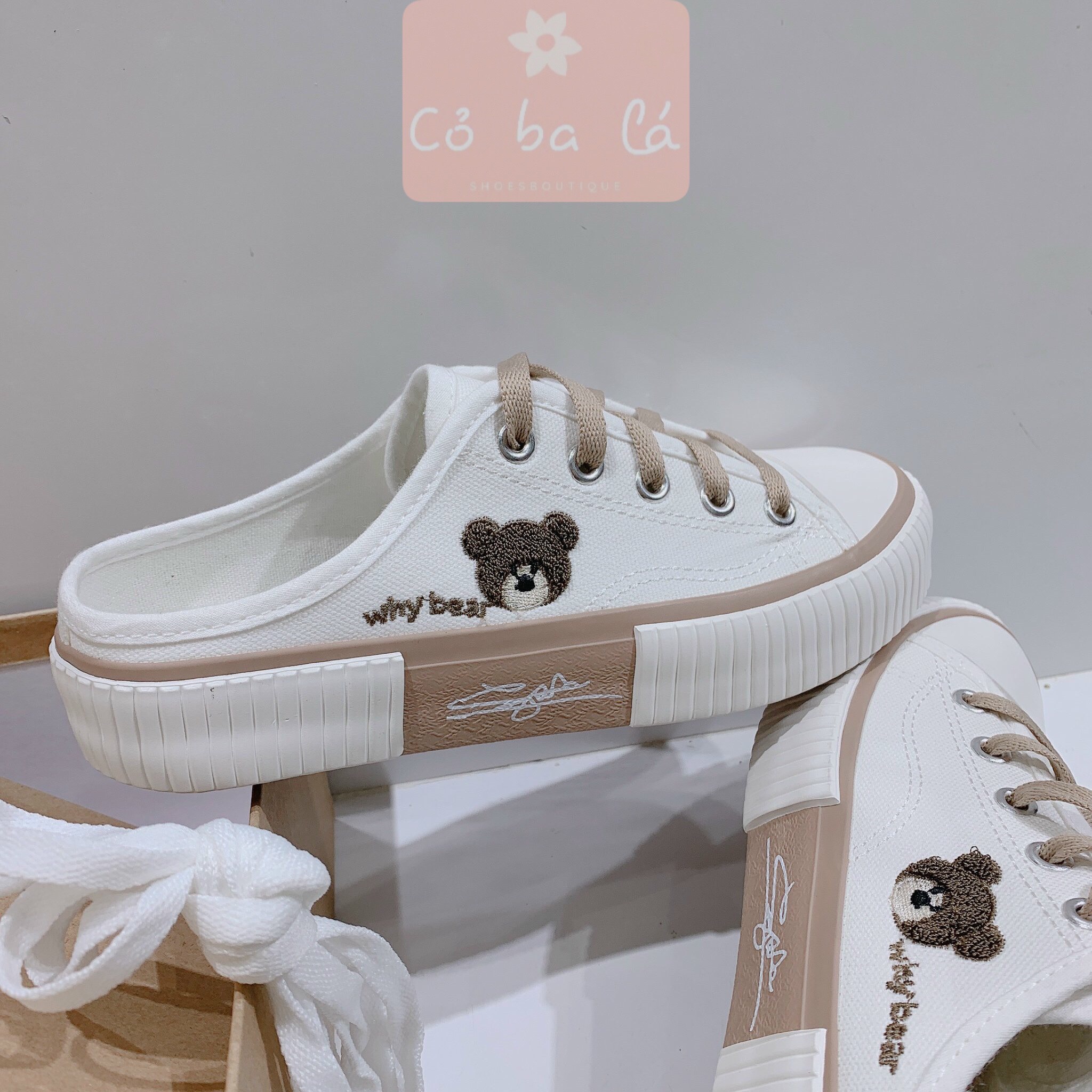 GIÀY BATA NỮ COBALA SHOES - SỤC THỂ THAO NỮ TRẮNG - SNEAKER NỮ ĐỘN ĐẾ THẮT DÂY - GIÀY ĐẠP GÓT GẤU MŨI TRÒN B211008