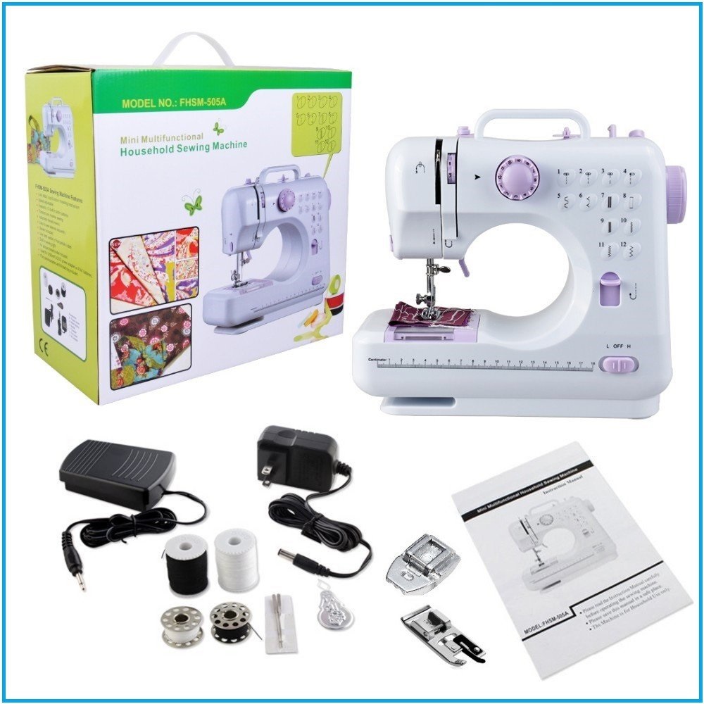 Máy khâu mini có vắt sổ, máy may mini gia đình 505a cao cấp tiện lợi hoạt động êm ái dễ dàng thao tác sử dụng may vá riêng cho các mẹ tại nhà.bh 12th đổi mới