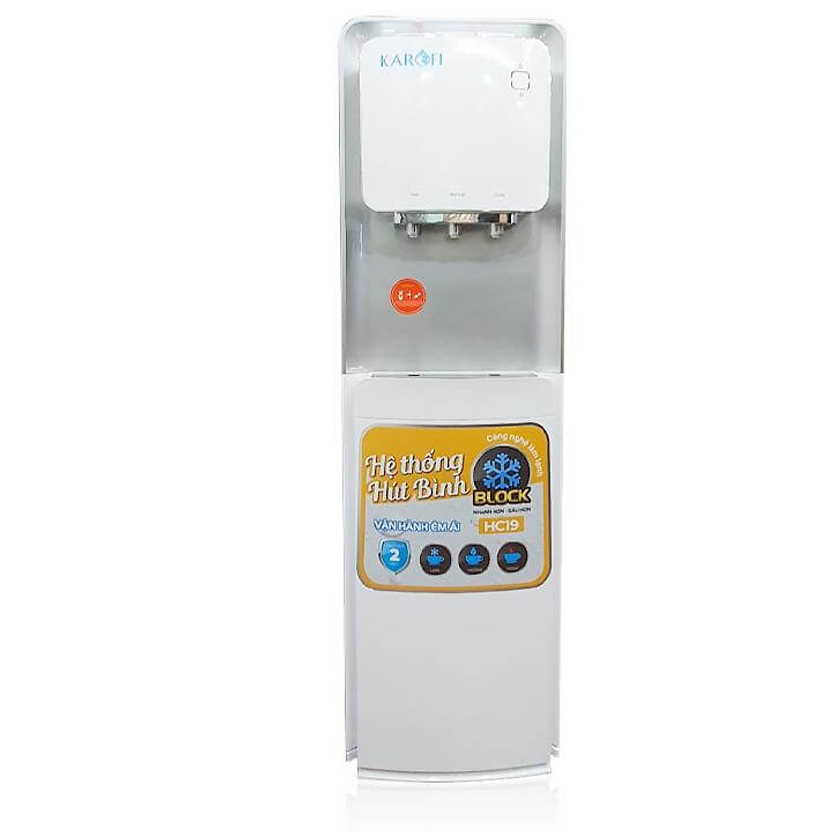 Cây nước karofi hc19, làm lạnh block, trắng, hút bình