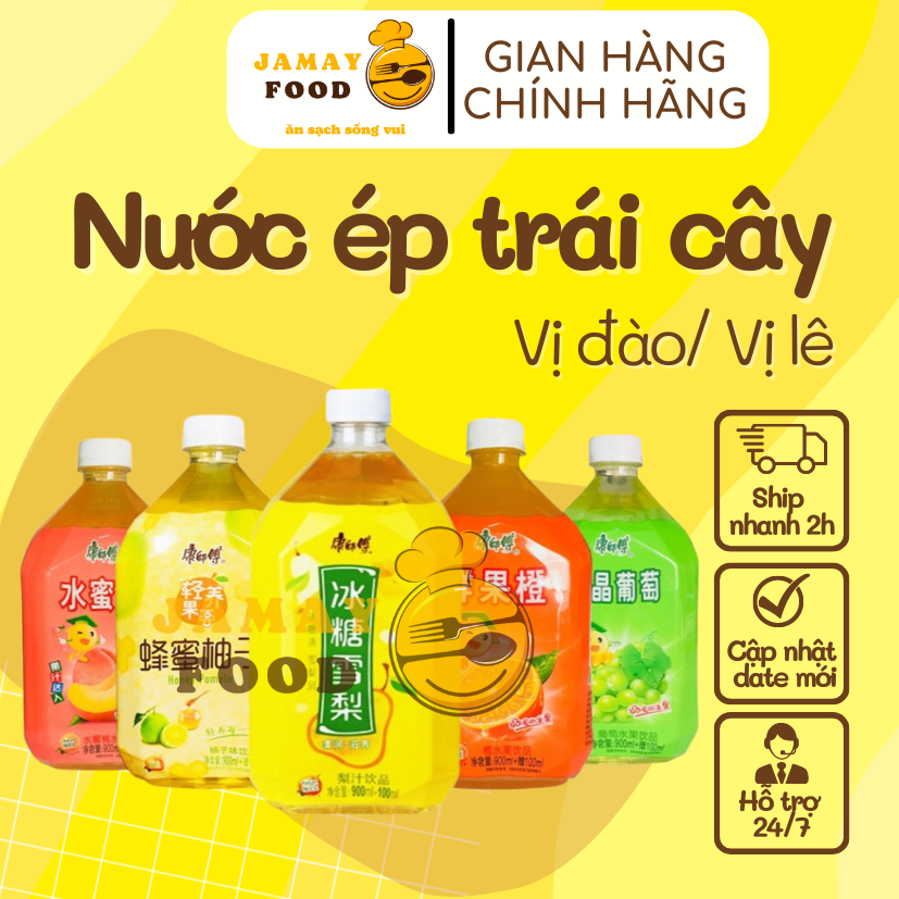 [Chai 1Lít] Nước uống vị trái cây đào/lê Đài Loan thơm ngon giải khát thanh mát | Ăn vặt Jamay Food