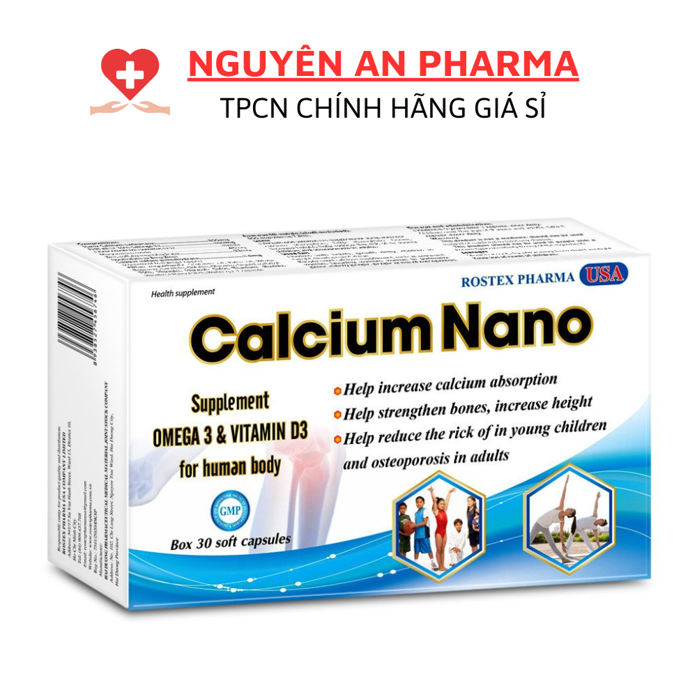 Viên uống CALCIUM NANO + D3 giúp bổ sung canxi, hỗ trợ phát triển chiều cao, chắc khỏe xương - 30 Viên (Calcium Nano)