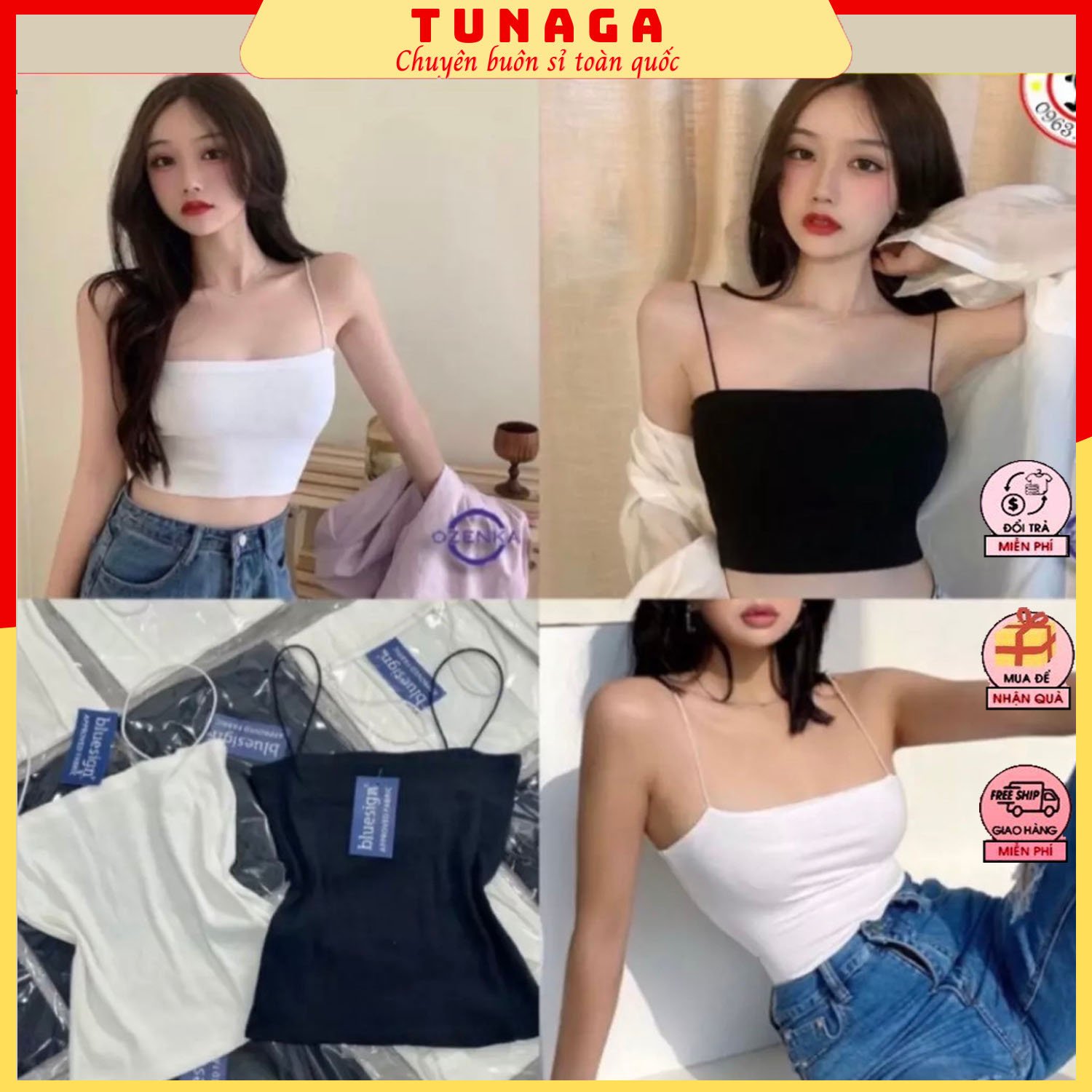 Áo dây nữ chất cotton zip-áo 2 dây bún dáng ngắn mặc tôn dáng