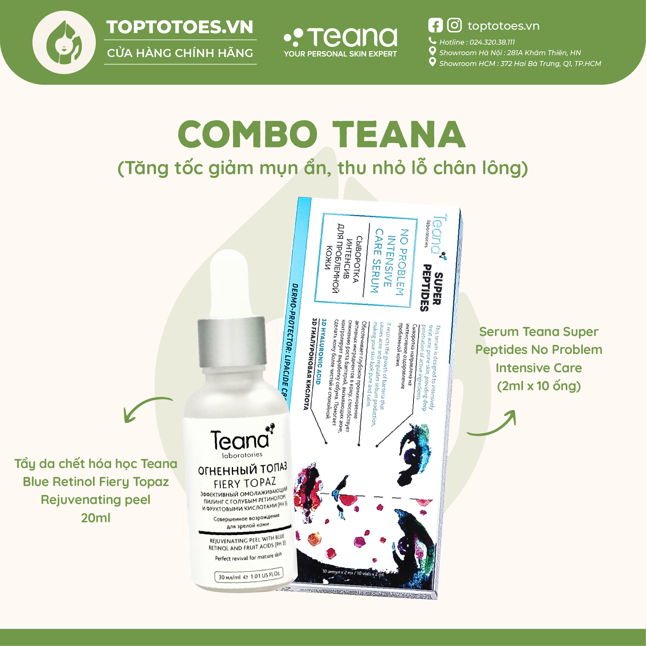 Combo Teana tăng tốc giảm mụn ẩn, thu nhỏ lỗ chân lông