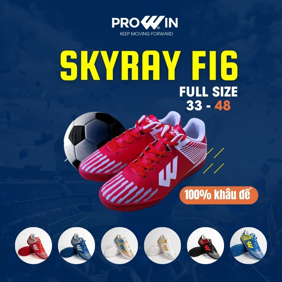 Giày đá bóng sân cỏ nhân tạo prowin skyray f16 khâu đế 100% size 40 - 48 đế cao su đàn hồi tốt