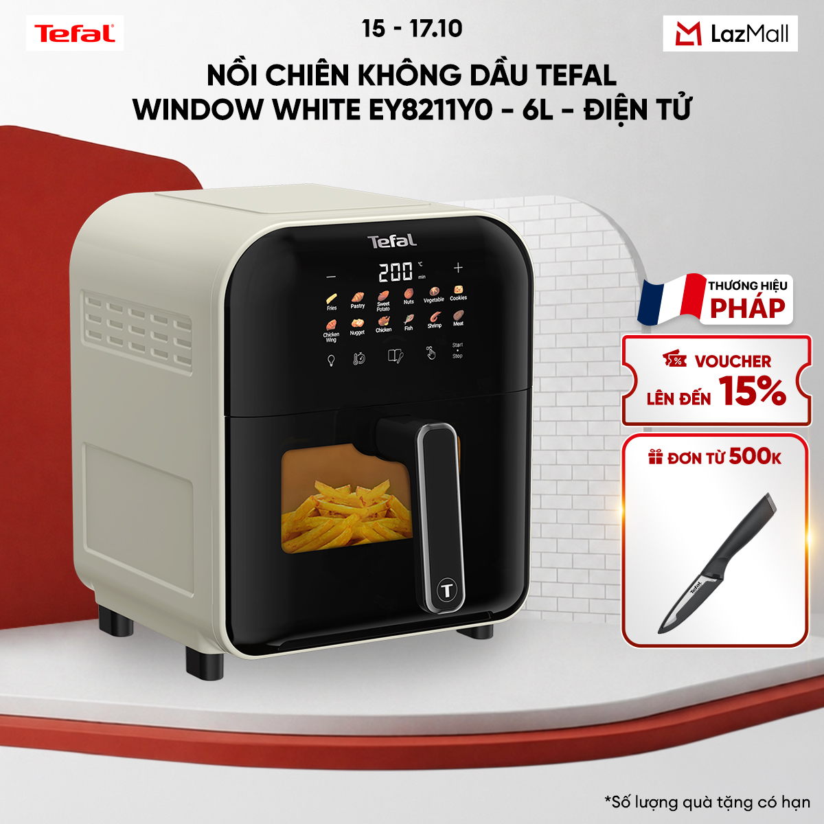 Tefal Window White Oil-Free Fryer Ey8211Y0 - 6L - Electronics