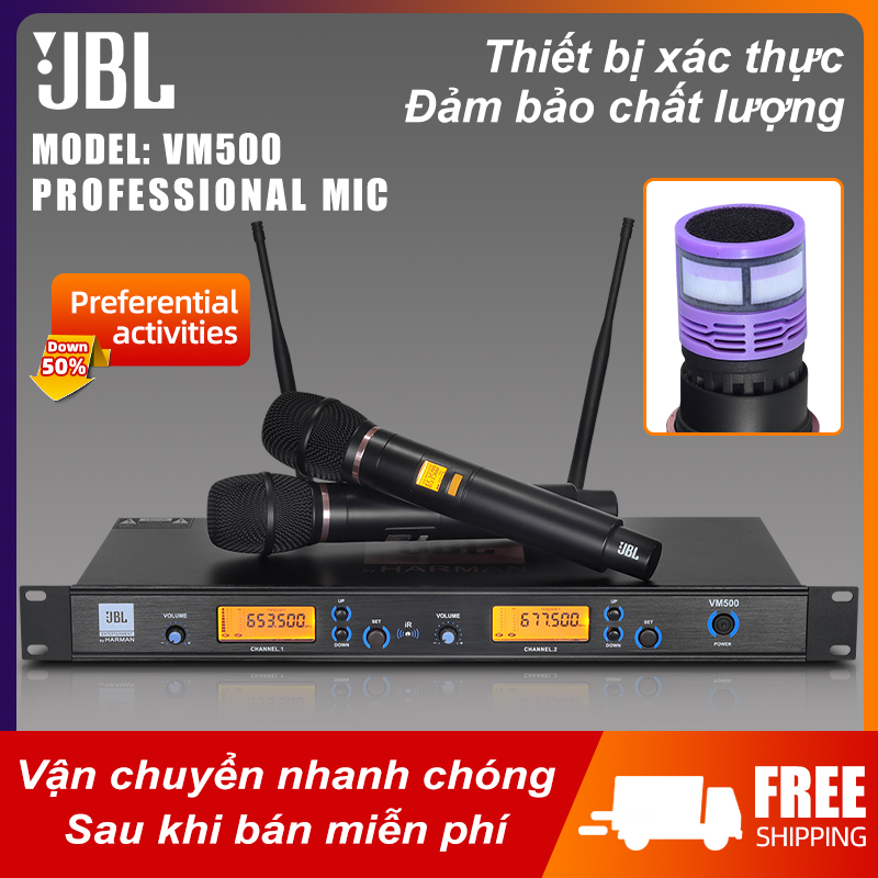 JBL HARMAN VM500 Micro Không Dây, Tính Năng, Sóng UHF Siêu Cao, Bắt Âm Cực Tốt, Đảm Bảo Tiết Kiệm Pin, Hát Nhẹ, Cho Dàn karaoke Gia Đình, Sân Khấu, Phòng Trà.