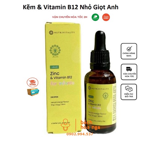 Kẽm nhỏ giọt + vitamin b12 giảm biếng ăn, quấy khóc nutrivitality của anh chai 30ml