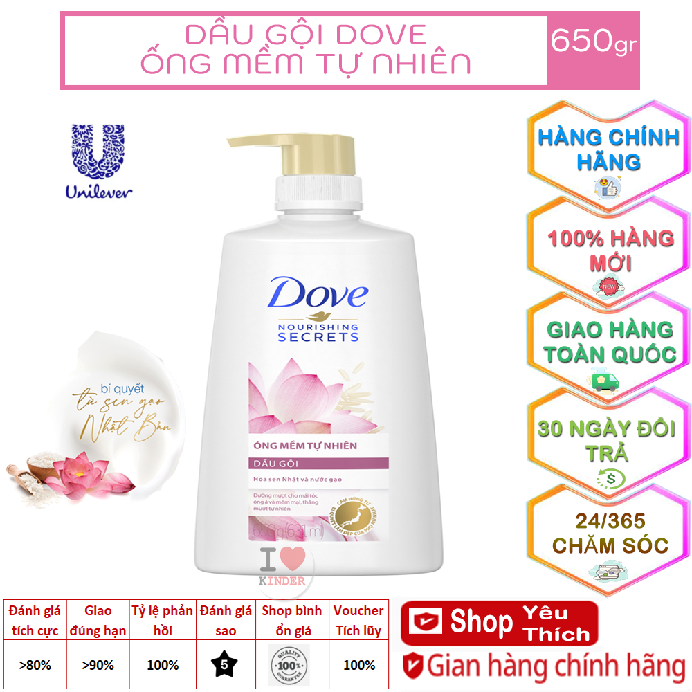 Dầu Gội Dove Óng Mềm Tự Nhiên 650g