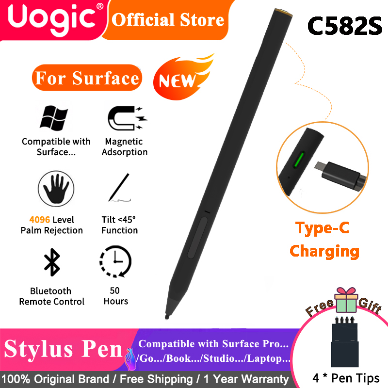 Uogic Stylus Pen for Surface, Bluetooth Remote Control and Shortcuts, 4096 Levels of Pressure Sensitivity, Palm Rejection