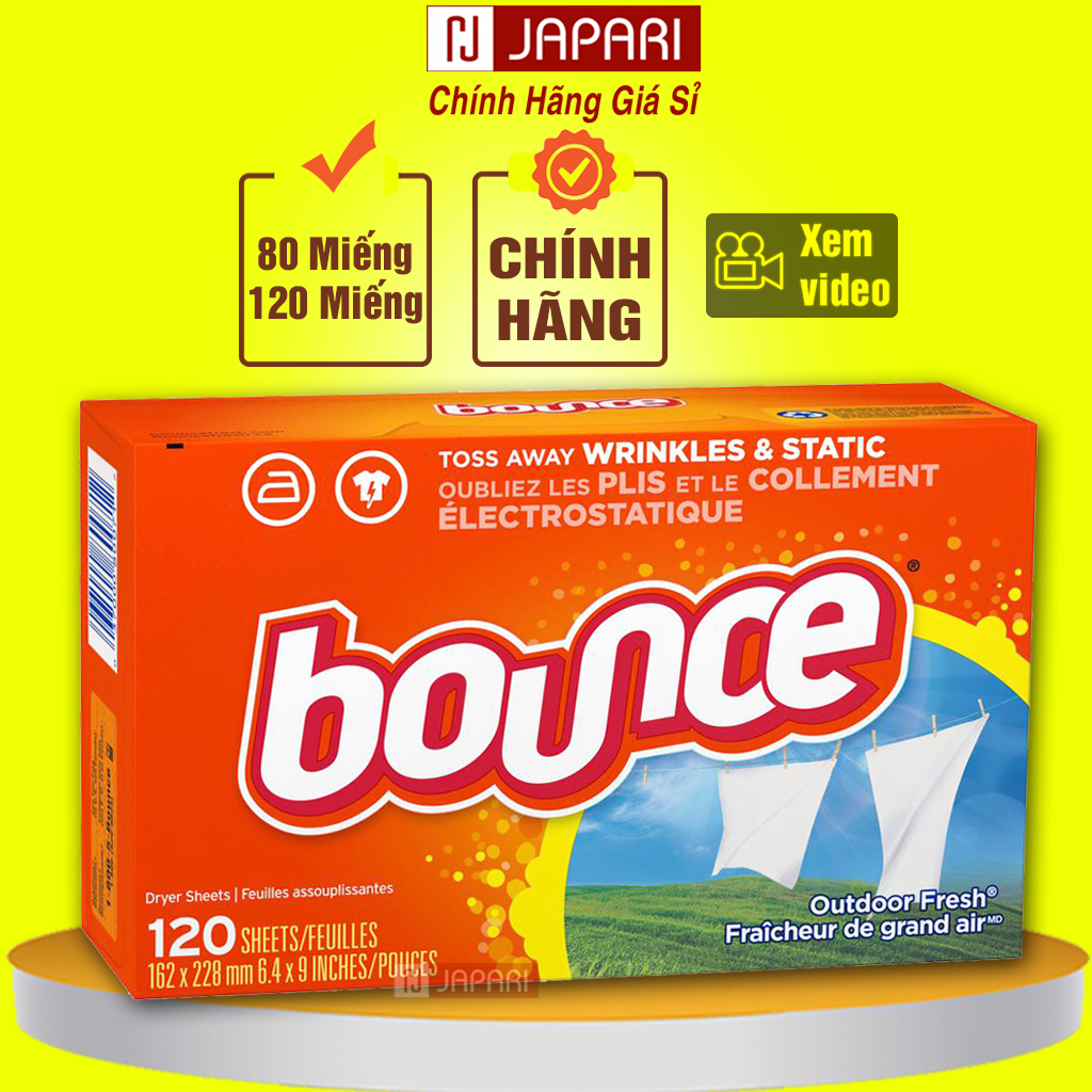 Giấy Thơm Quần Áo Bounce Của Mỹ Hương Outdoor Fresh Nguyên Hộp 80/120 Tờ CHÍNH HÃNG - Giấy Sấy Thơm Quần Áo Khử Mùi Ẩm Mốc, Tủ Để Quần Áo JAPARI