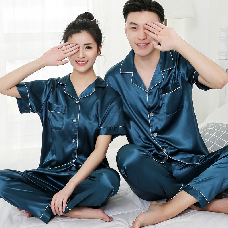 Đồ bộ pijama áo cộc quần dài màu trơn dành cho các cặp đôi - Đồ mặc nhà nam nữ mã 942