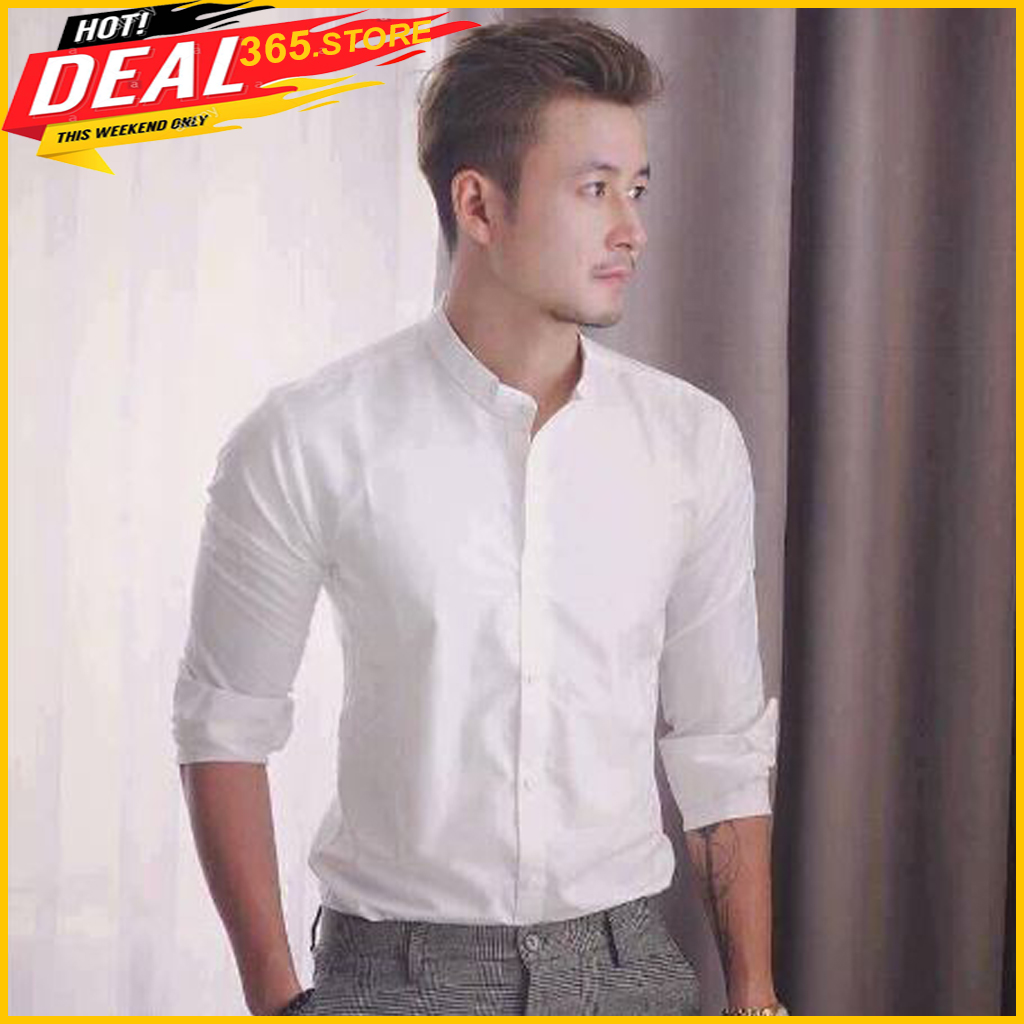 Áo sơ mi cổ tàu nam, áo sơ mi dáng công sở, chất lụa mềm mịn, chống nhăn cao cấp -365.store