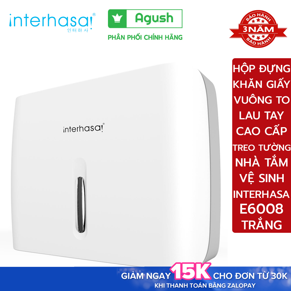 Hộp đựng khăn giấy khô rút lau tay INTERHASA E6008 trắng treo dán tường vuông to đẹp cao cấp chính hãng đa năng trong nhà tắm vệ sinh toilet sang trọng hình chữ nhật bằng nhựa ABS chống nước gắn tường không khoan