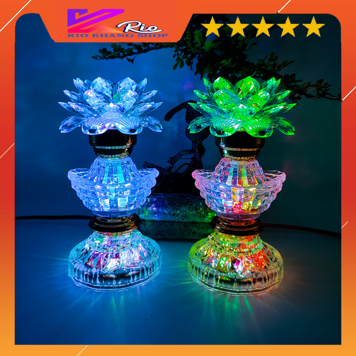 Cặp đèn thờ hoa sen thân thỏi vàng, đài sen thờ cúng, đài sen quan âm, đài sen tượng phật, sáng từ đế đến ngọn sen