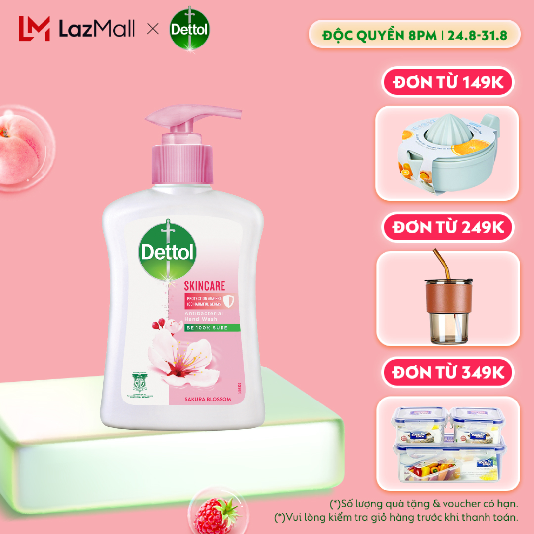 Nước rửa tay Dettol kháng khuẩn dưỡng da, hương hoa anh đào - Chai 250g