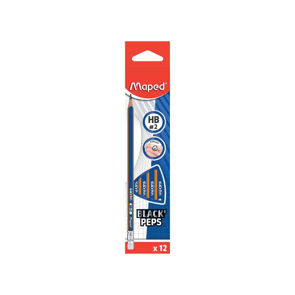 Maped - bút chì đen không gỗ có gôm 2b/hb - hộp 12 cây - giá tốt