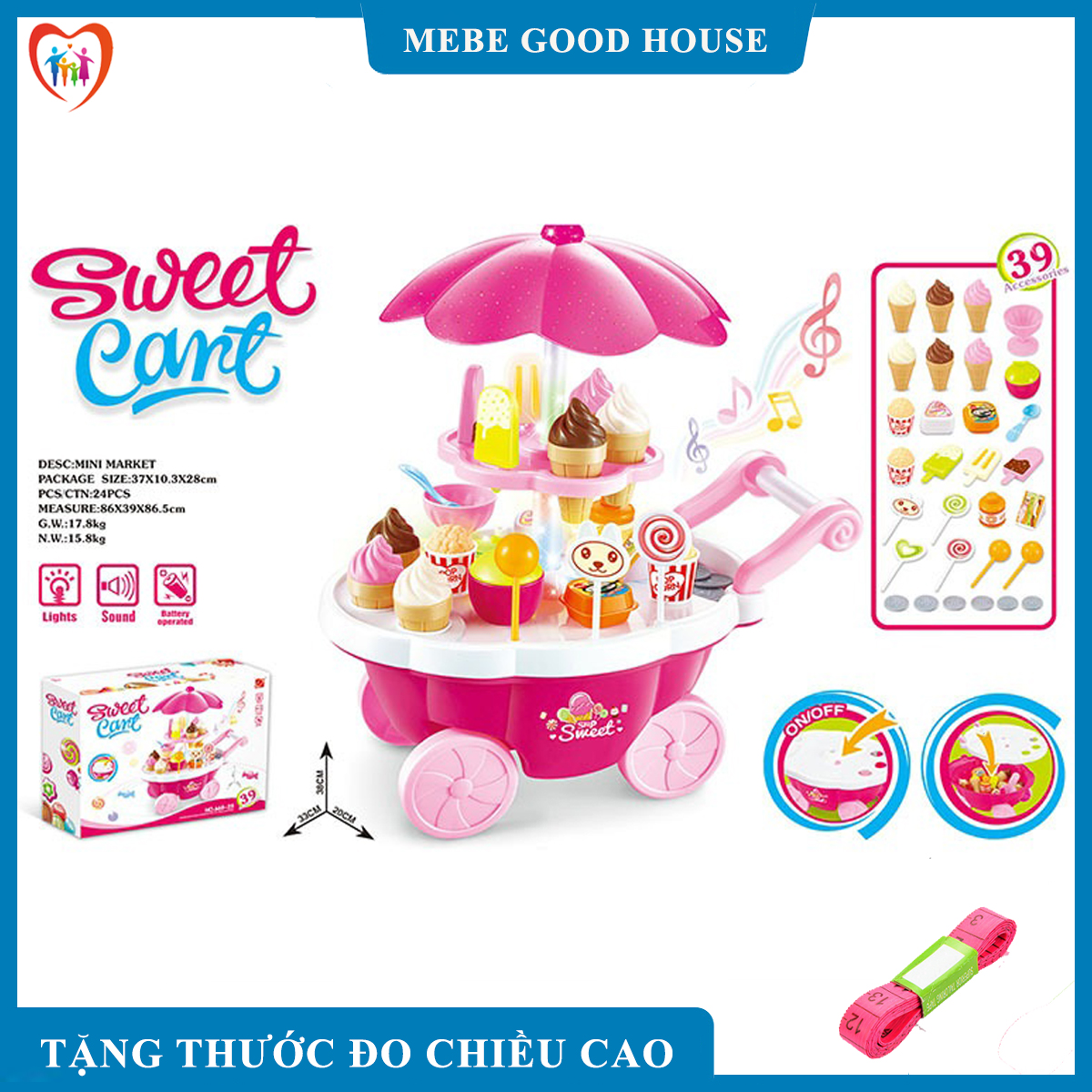 [7-11/12 VOUCHER 8%]Đồ chơi Xe kem giành cho trẻ em siêu cute dễ thương có nhạc, món quà tặng bé siêu ngầu