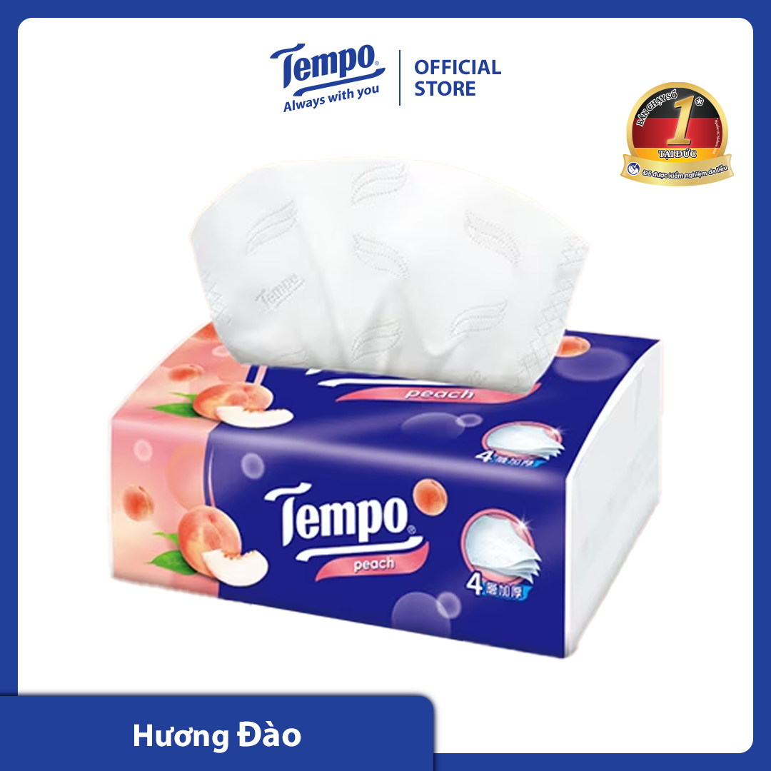 Khăn giấy rút cao cấp Tempo Hương Đào - 4 lớp bền dai, an toàn cho da