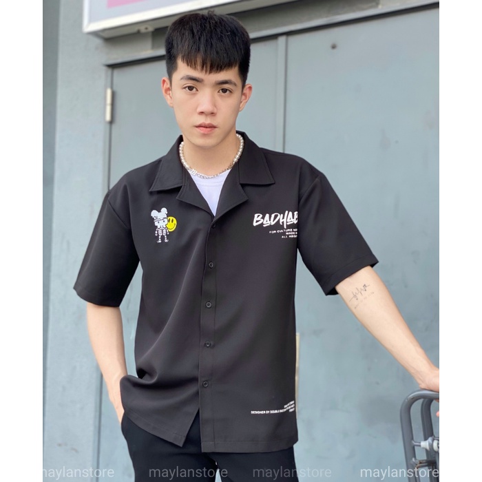 Áo sơ mi tay ngắn nam họa tiết bad habits - phong cách unisex 3 màu - maylanstore
