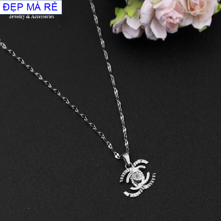 Dây chuyền trẻ em inox dây lá me mặt chữ C đính đá - Cam kết 1 đổi 1 nếu hoen , gỉ sét