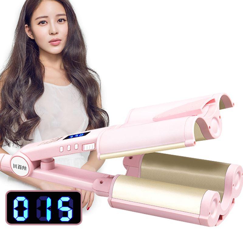 Máy uốn tóc, máy làm tóc đa năng, máy uốn tóc Hàn Quốc, máy làm tóc xoăn sóng nước 3 trục LCD 15 mức chỉnh nhiệt độ - Kẹp 3 Càng, bảo hành 1 đổi 1 12 tháng, bền đẹp