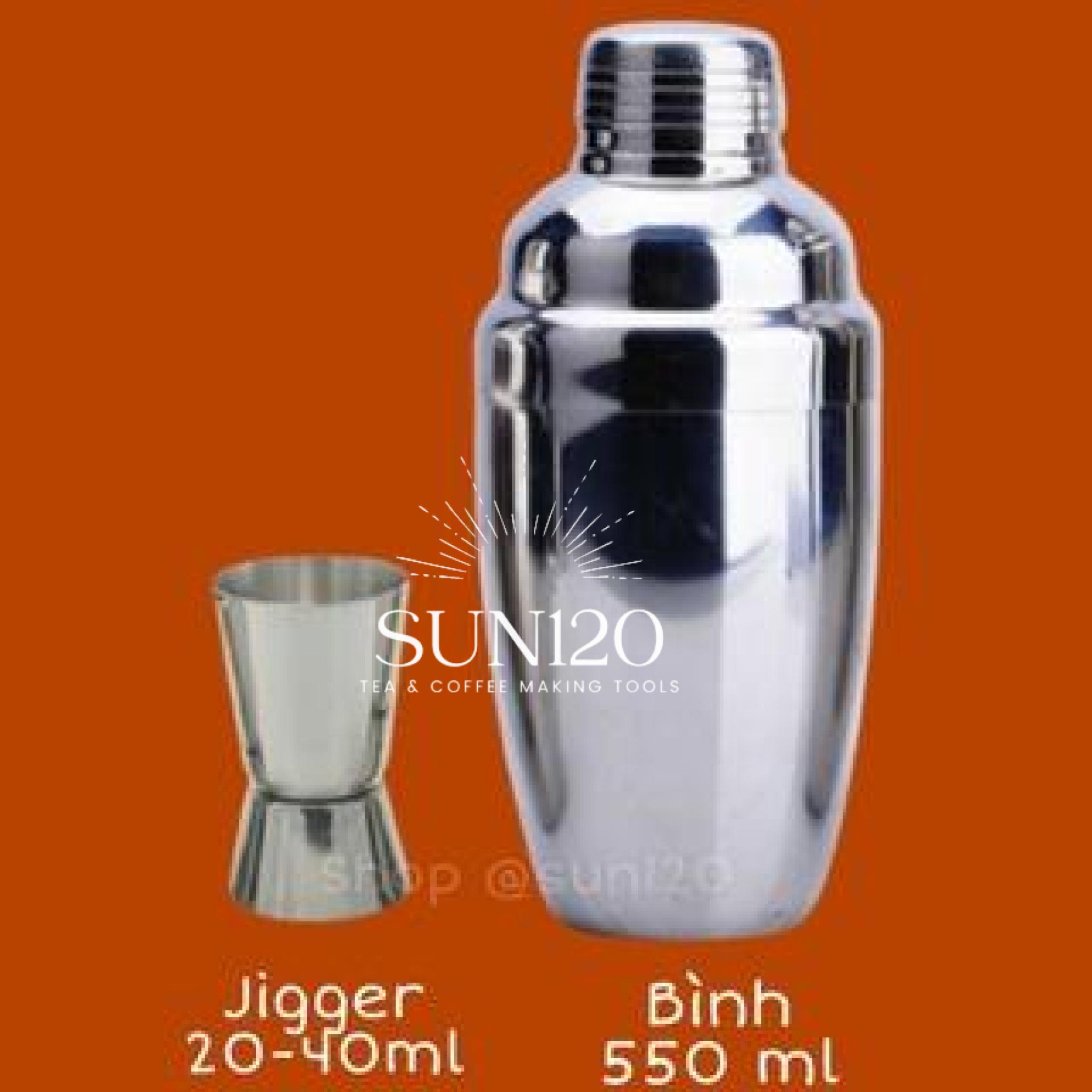 Bộ 2 sản phẩm bình lắc 550ml inox shaker và jigger 20-40 inox pha chế 524YA