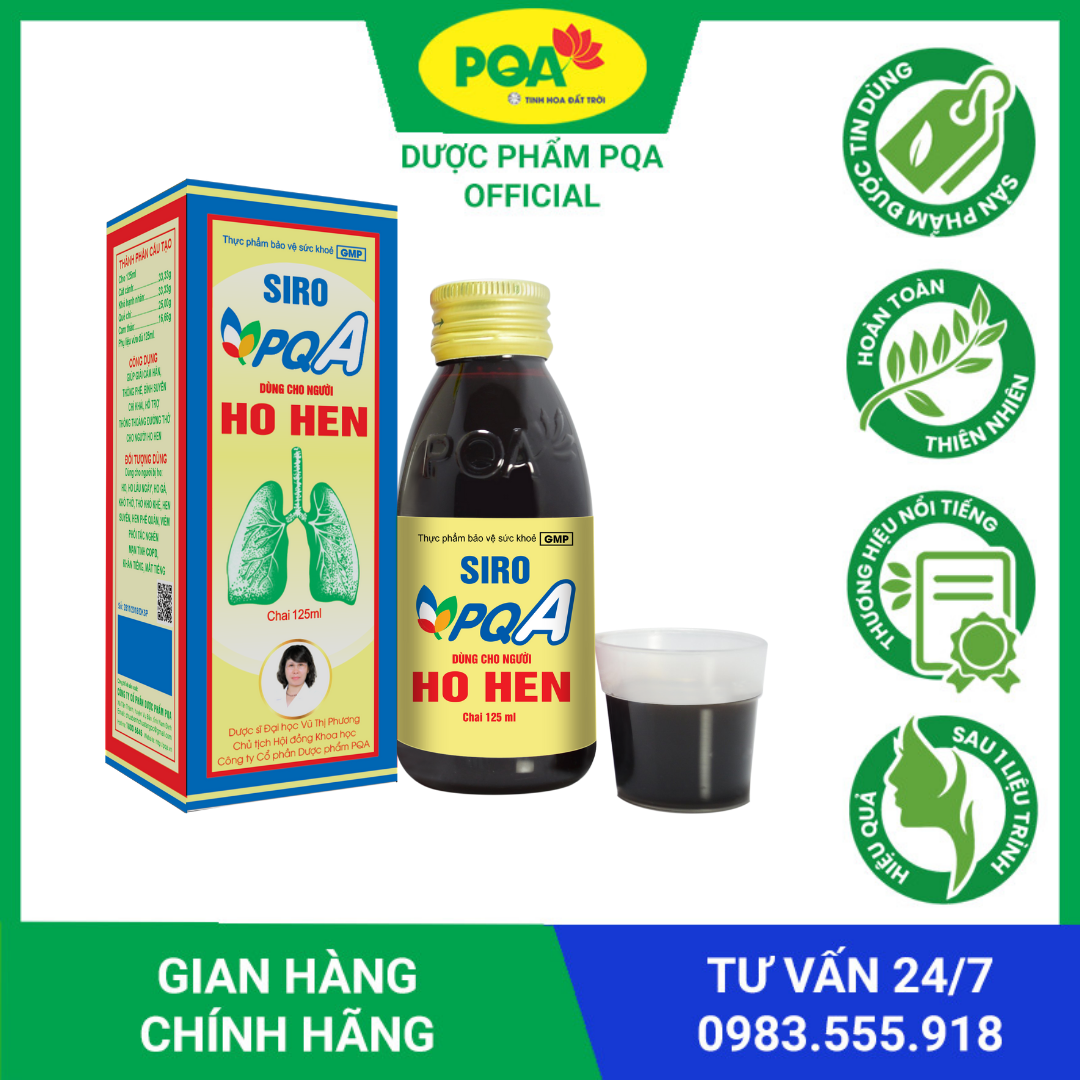 Ho hen PQA hộp 125ml dùng cho người bị ho lâu ngày, khó thở, hen suyễn ,