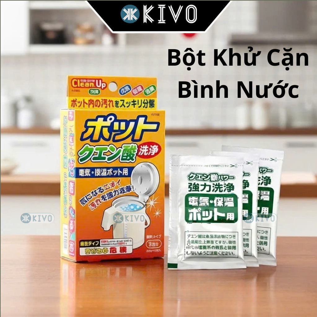 Set 3 Gói Bột Khử Cặn Bình Nước Kokubo- Tẩy Sạch Cặn Ấm Đun Nước Nhật Bản-KIVO