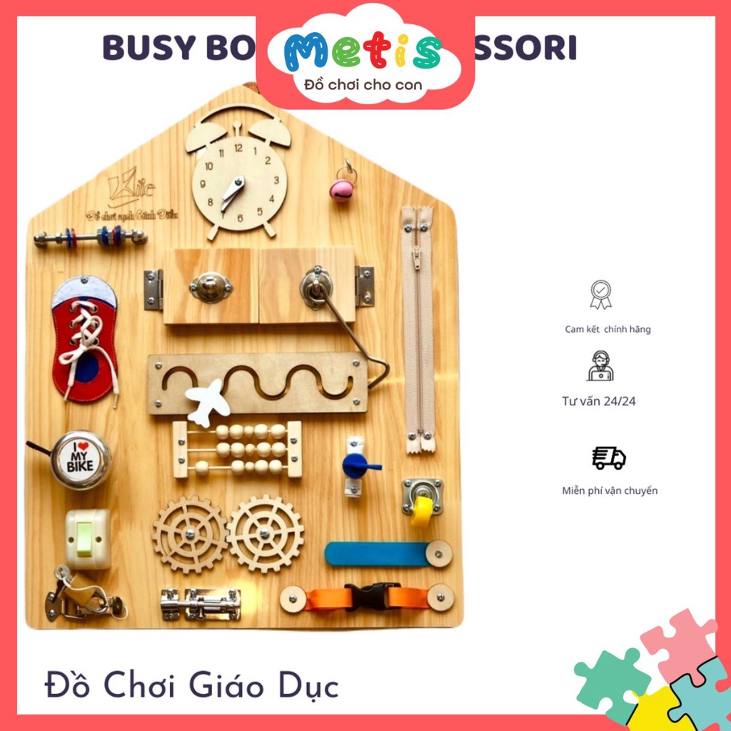 Bảng bận rộn hình ngôi nhà Montessori - Đồ chơi gỗ cho bé