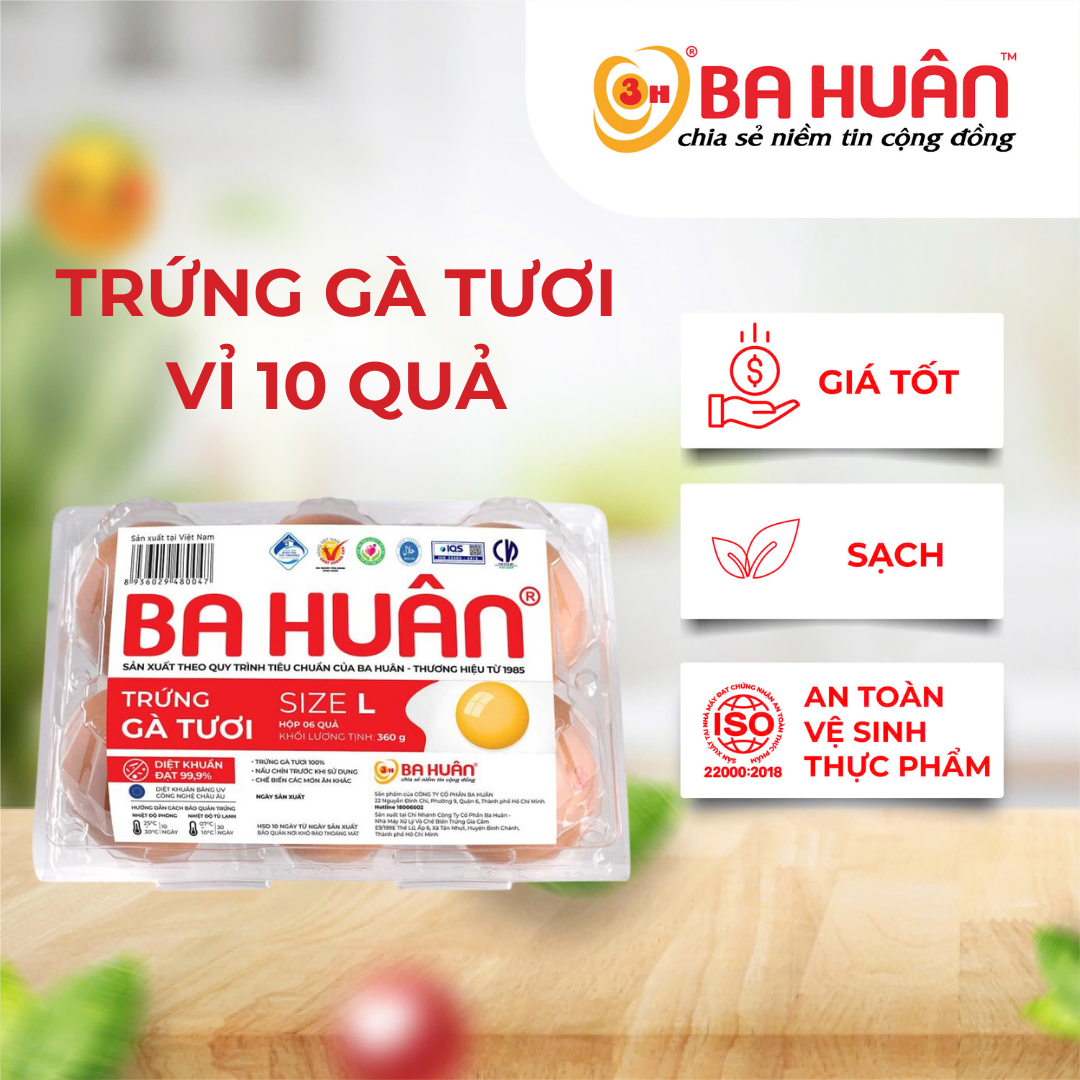 [Hà Nội] Trứng gà tươi Ba Huân Vỉ 10 quả - Date mới