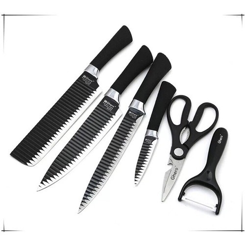 Bộ dao Nhật ASAKH 6 món làm bếp lưỡi gợn sóng-Bộ Dao Nhật ASAKH Làm Bếp 6 Món Lưỡi Sóng Cao Cấp-Bộ dao NHẬT 6 món cao cấp-Bộ dao làm bếp thân gợn sóng chống dính lưỡi thép Nhật Bản