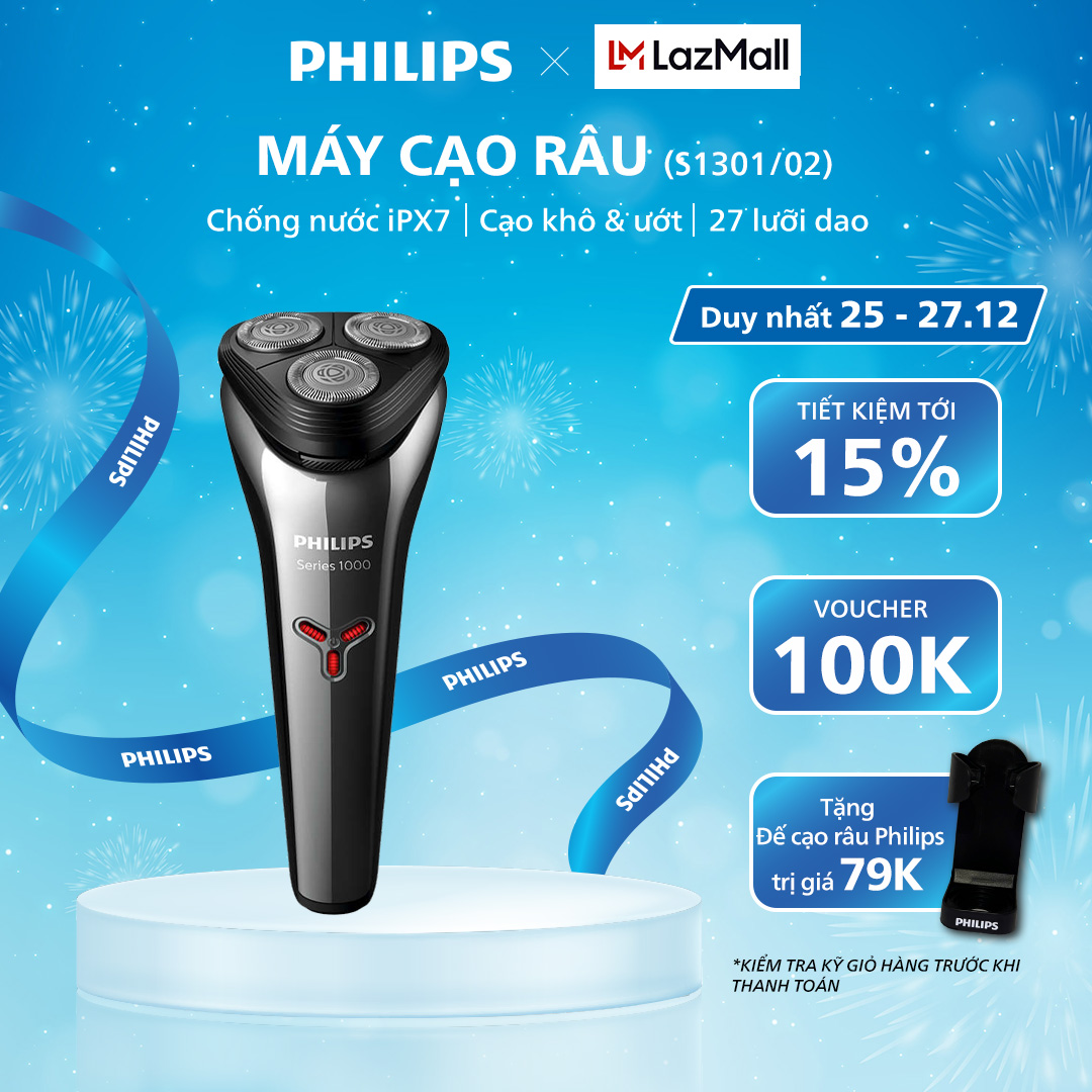 Máy Cạo Râu PHILIPS S1301 02 Sạc Nhanh Cạo Khô và Ướt Bảo Hành Chính Hãng 24 Tháng