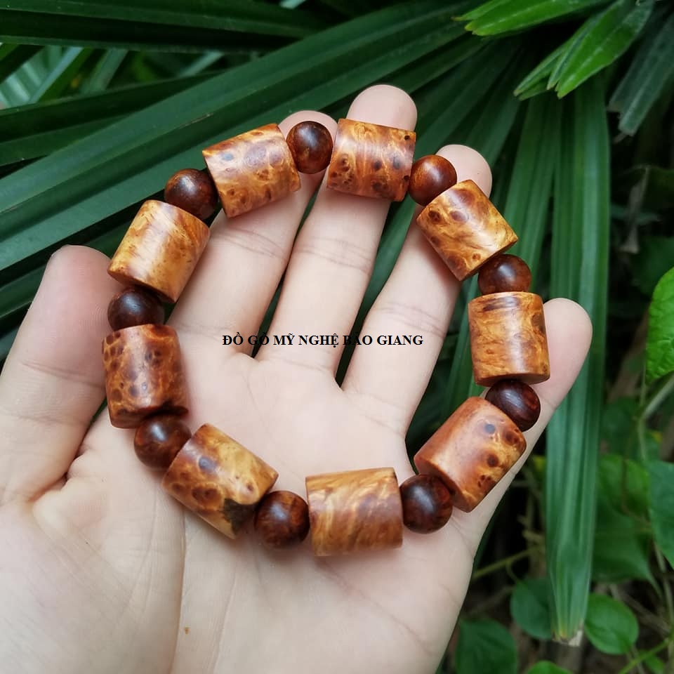 Vòng tay gỗ nu huyết long đốt trúc 14ly để mộc