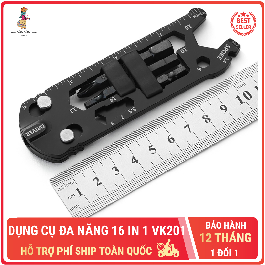 Dụng cụ đa năng16 in 1 Volken VK201 sửa xe đạp móc EDC kết hợp tua vít và cờ lê điều chỉnh màu đen BELLA925