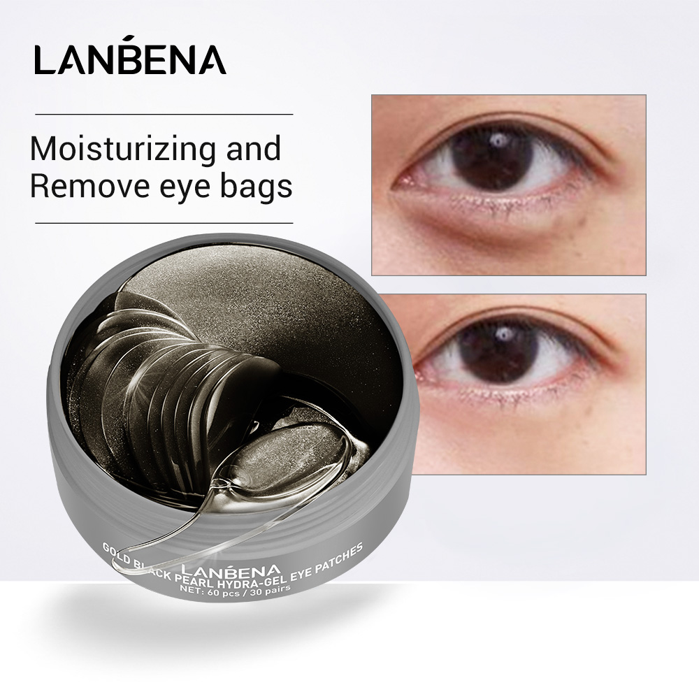 LANBENA Mặt nạ vàng đen ngọc trai collagen chăm sóc da mặt (60 cái) Xóa túi mắt Giảm nếp nhăn Làm săn chắc da mắt