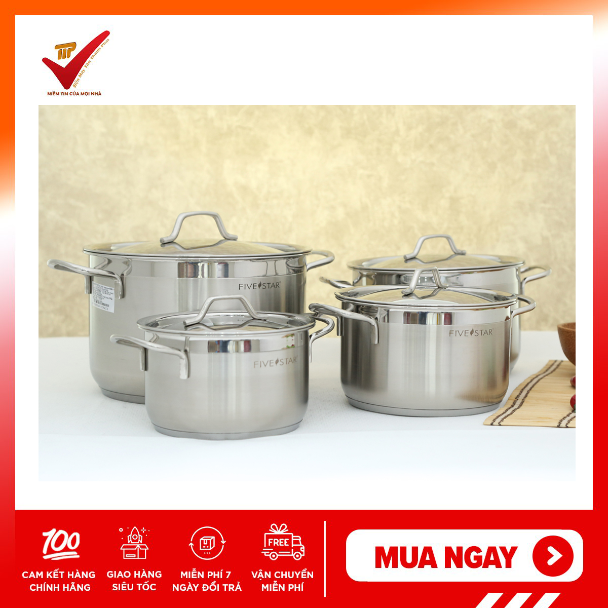 Bộ nồi inox cao cấp Vancover FiveStar FS08CV