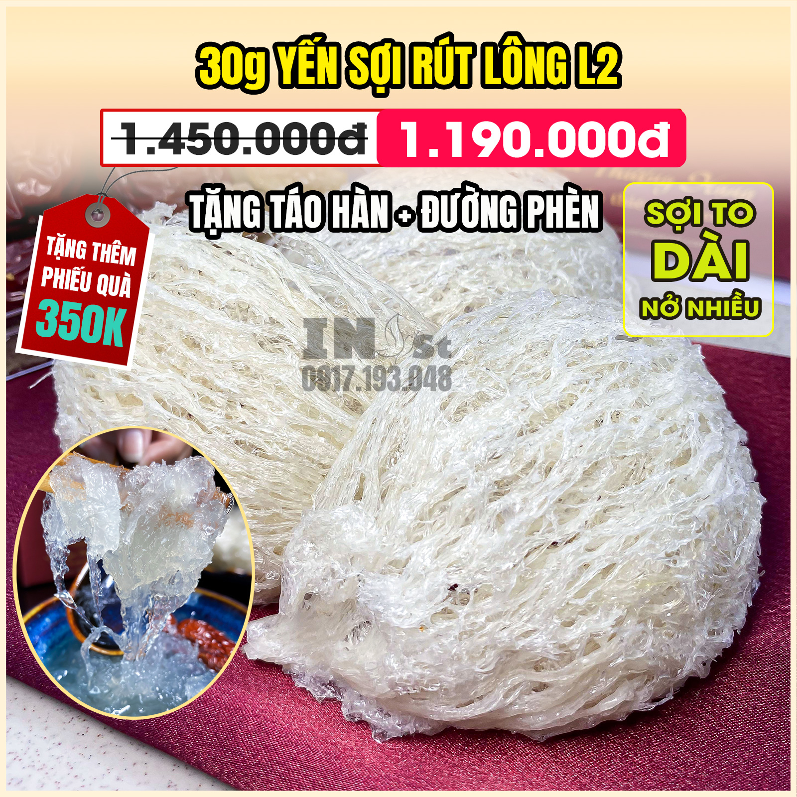 Set 3 tổ yến rút lông sợi loại 2 yến rút lông nguyên chất - yến sào rút lông khánh hòa inest