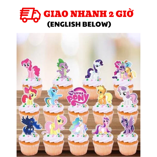 Tem cắm bánh, tháp bánh 3 tầng trang trí bàn tiệc chủ đề kỳ lân unicorn cupcake topper upkp07