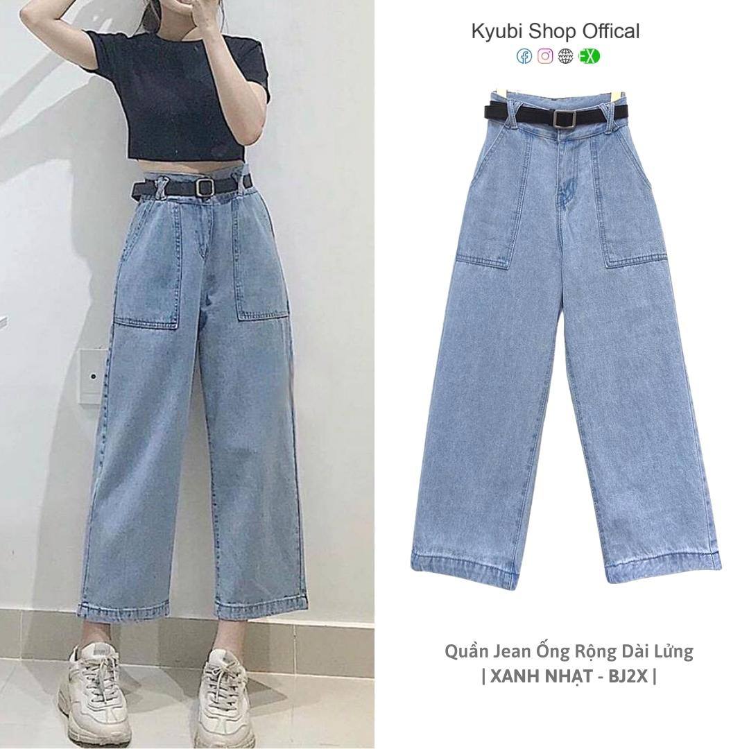 Quần jean ống rộng KYUBI dáng lỡ phong cách Ulzzang Hàn Quốc - Quần bò nữ suông BJ2X