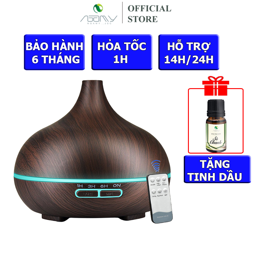 Máy xông tinh dầu phun sương tạo ẩm khuếch tán cổ cao có điều khiển dung tích 550ml đèn led 7 màu, bảo hành 6 tháng